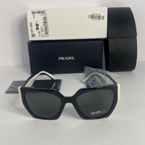 💯 - New  - BRAND NEW PRADA PR 15WS 09Q5S0 White/Black Women Sunglasses - Picture 10 of 17